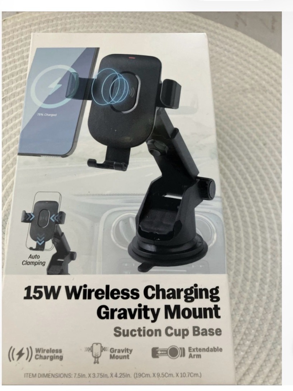 15W Wireless Charging Gravity Mount Car Phone Holder - Black
